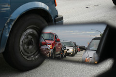 traffic in the rearview mirror