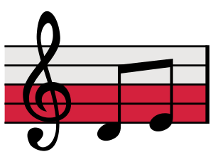Common musical notes with the Polish flag in t...