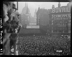 Crowd scene at Ludgate Circus, London, after W...